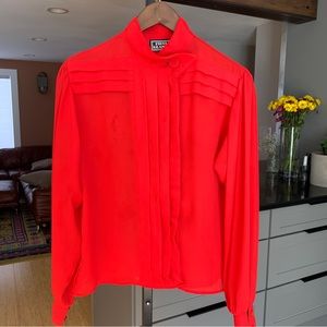 Vintage Sheer Red Long Sleeve Button Down Blouse